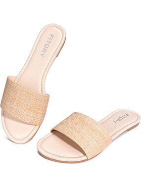 Womens Raffia Fashion Round Toe Classic Single Strap Slip On Slide Sandal ShoesC